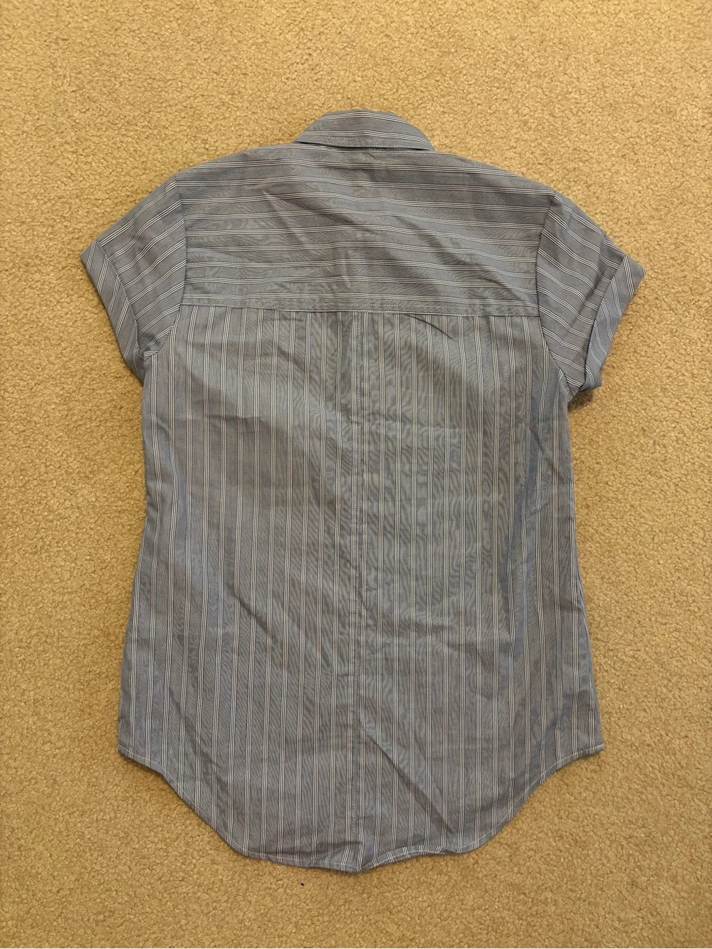 J. Crew Blue and White Striped Cap-Sleeve Button Shirt